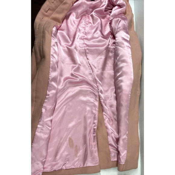 Vintage Coffee Shop Coat Womens Medium Pink Wool Blend Removable Faux Fur Collar - Picture 15 of 16